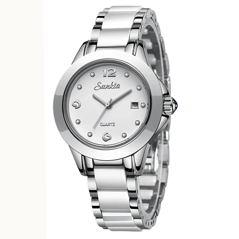 LIGE Sunkta Fashion Elegant Women's Watches Casual Luxury Ceramic Waterproof Ladies Clock Auto Date Dress Quartz Woman Watch+Box