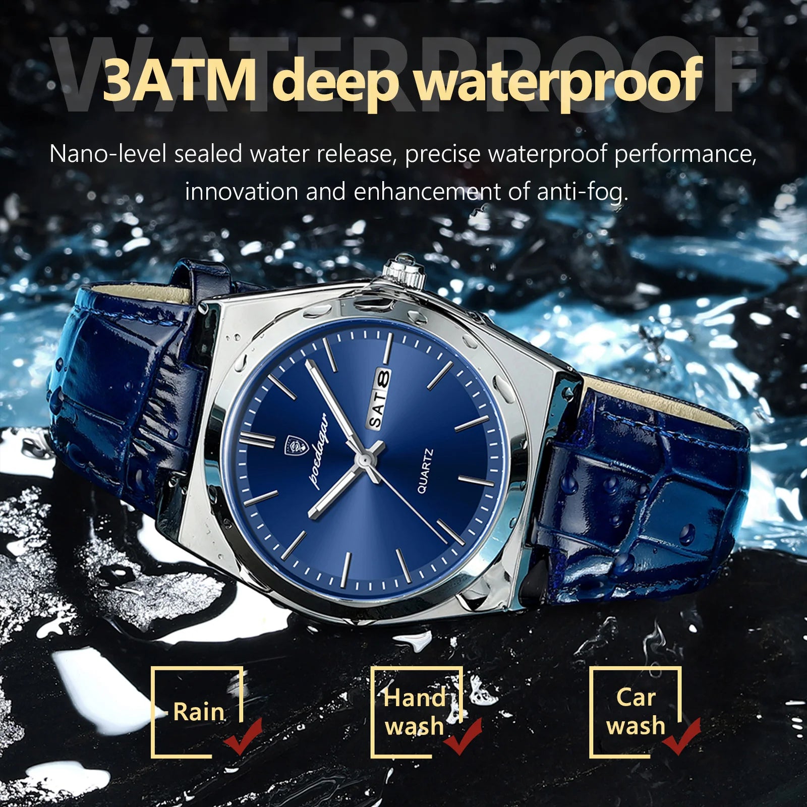 POEDAGAR Luxury Trend Men Watch Waterproof Luminous Date Week Man Wristwatch Military Outdoor Leather Men's Quartz Watch