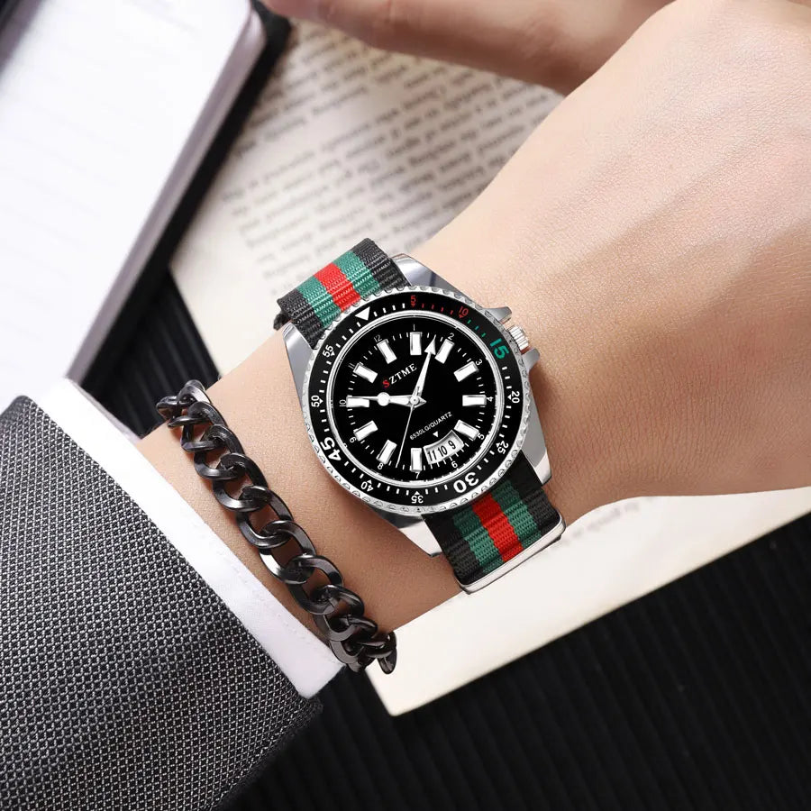 New fashionable men's nylon strap calendar watch, luxurious