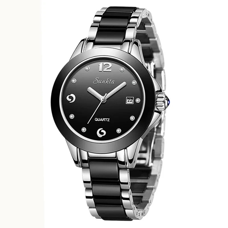 LIGE Sunkta Fashion Elegant Women's Watches Casual Luxury Ceramic Waterproof Ladies Clock Auto Date Dress Quartz Woman Watch+Box