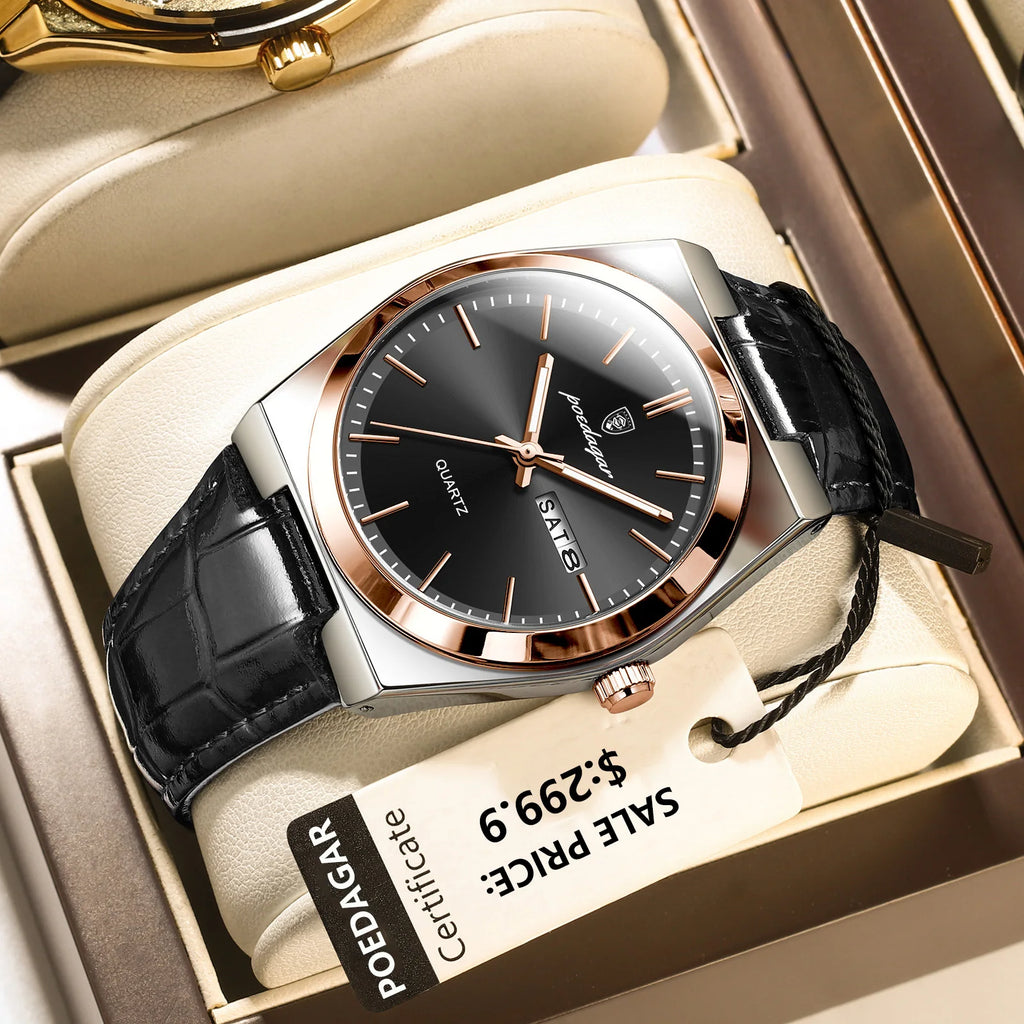 POEDAGAR Luxury Trend Men Watch Waterproof Luminous Date Week Man Wristwatch Military Outdoor Leather Men's Quartz Watch