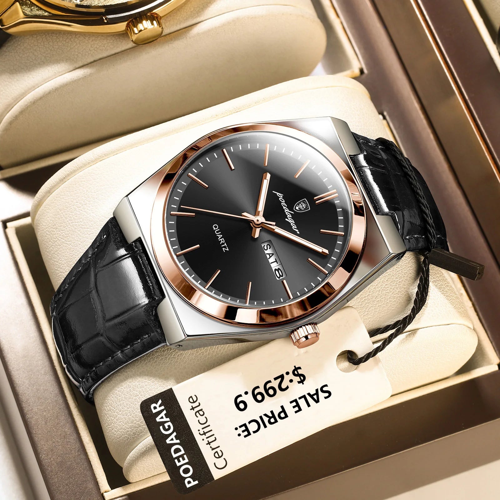 POEDAGAR Luxury Trend Men Watch Waterproof Luminous Date Week Man Wristwatch Military Outdoor Leather Men's Quartz Watch