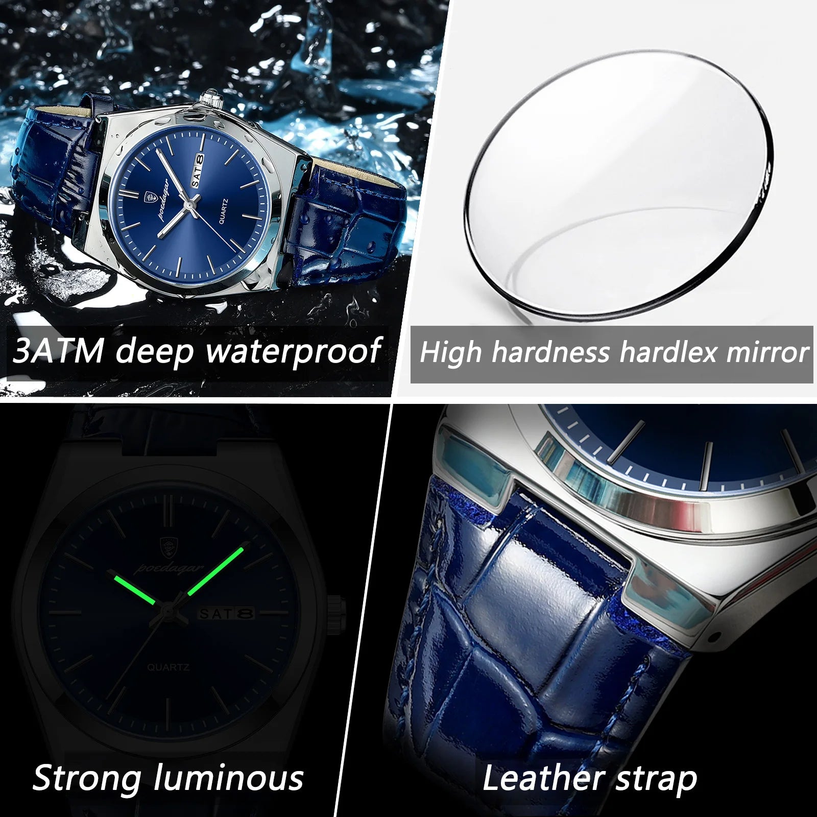 POEDAGAR Luxury Trend Men Watch Waterproof Luminous Date Week Man Wristwatch Military Outdoor Leather Men's Quartz Watch